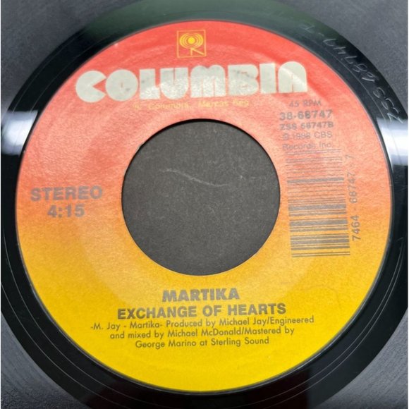 Martika Toy Soliders / Exchange of Hearts 45 Record 1988 Columbia VG+ - Picture 2 of 4